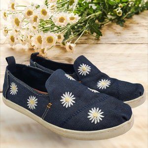 Toms Navy Daisy Embroidered Slip-On Sneakers